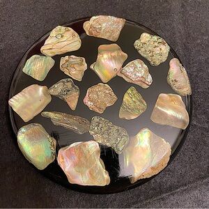 Abalone Shells Craftsman Vintage Round with Marble Feet Black Trivet Hotplate.